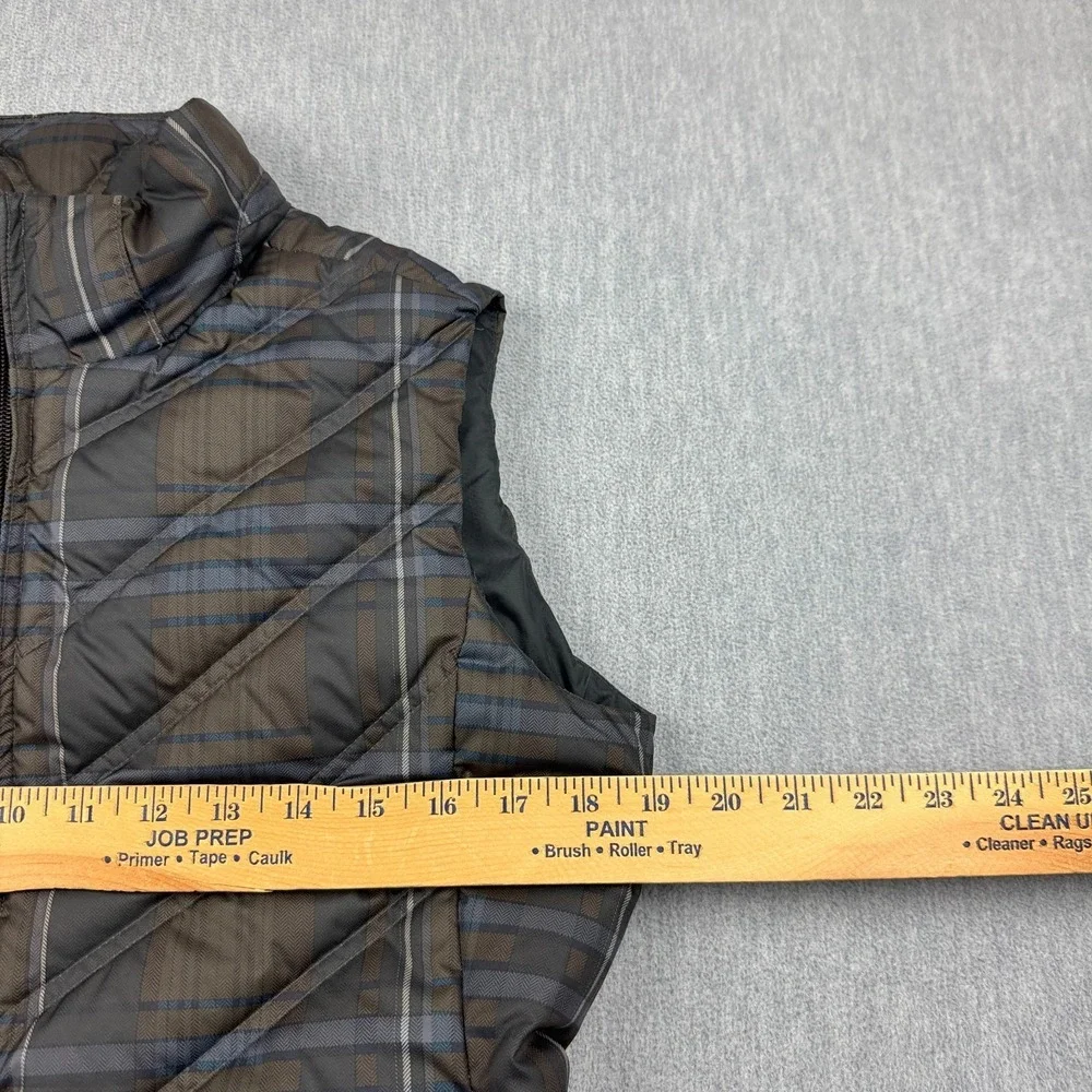 Patagonia Vest Womens Small Gray Brown Plaid Puffer Full Zip Goose Down Gorpcore